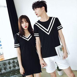 Couple Matching Chevron Short-sleeve T-shirt / V-neck T-shirt Dress