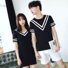 Couple Matching Chevron Short-sleeve T-shirt / V-neck T-shirt Dress