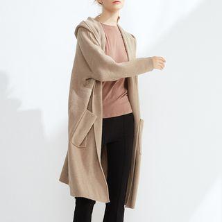 Open-front Hooded Knit Cardigan