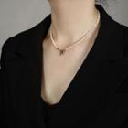 Heart Pendant Faux Pearl Choker 1pc - Gold & White - One Size