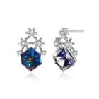 925 Sterling Silver Sparkling Snowflake Square Earrings With Blue Austrian Element Crystal Silver - One Size