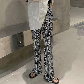 Zebra Print Wide Leg Pants Pants - Black & White - One Size
