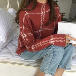 Check Turtleneck Long-sleeve Loose-fit Sweater
