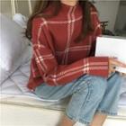 Check Turtleneck Long-sleeve Loose-fit Sweater