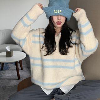 Striped Knit Top Striped - White & Blue - One Size