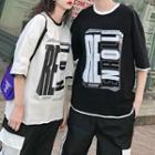 Couple Matching Elbow-sleeve Lettering T-shirt / Jogger Pants