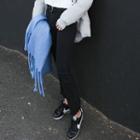 Fray-edge Boot-cut Pants With Belt