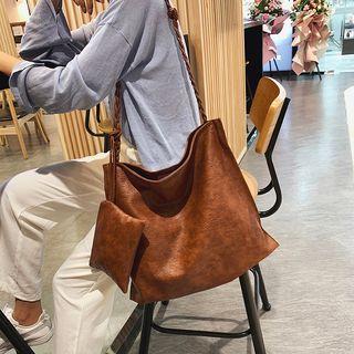 Faux Leather Tote Bag With Inset Pouch