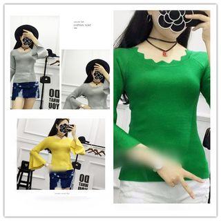 Scallop Trim Bell-sleeve Sweater