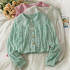 Mesh Ruffle-trim Plain Crop Shirt
