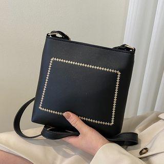 Faux Leather Embroidered Bucket Bag