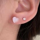 Heart Ear Stud Set Set Of 6 Pcs - Yellow & Blue & Purple - One Size