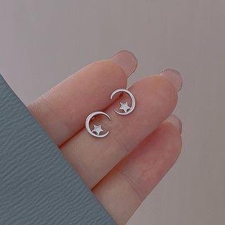 Moon Sterling Silver Stud Earring 1 Pair - Gold - One Size