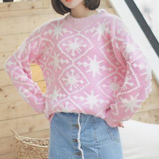 Snowflake Pattern Sweater Pink - One Size
