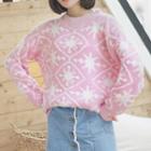 Snowflake Pattern Sweater Pink - One Size