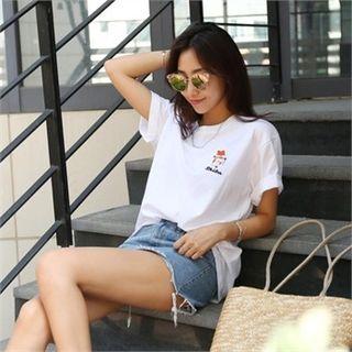 Set Of 2: Dog-embroidered T-shirt