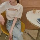 Mock Two-piece Elbow-sleeve Cutout T-shirt White - One Size