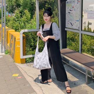 Wide-leg Plain Overall Pants