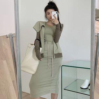 Tank Top / Midi Fitted Skirt / Zip Jacket