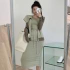 Tank Top / Midi Fitted Skirt / Zip Jacket