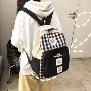 Gingham Panel Cartoon Applique Backpack