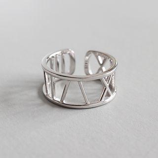 925 Sterling Silver Geometric Layered Open Ring Platinum - One Size