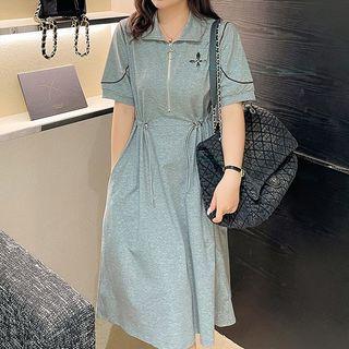 Short-sleeve Half Zip A-line Dress
