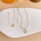 Chinese Characters Pendant Faux Pearl Alloy Necklace 1 Pc - Gold - One Size