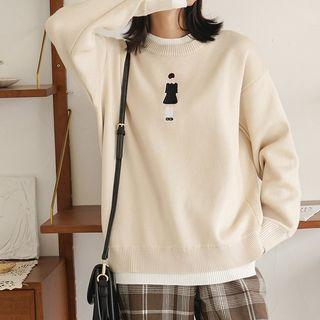 Embroidered Mock Two-piece Sweater Almond - One Size