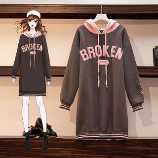 Lettering Two-tone Hoodie Dress