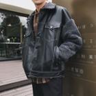 Fleece-lined Panel Faux-leather Jacket