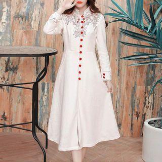 Embroidered Woolen A-line Dress