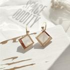 Square Drop Earring 1 Pair - 925 Silver Stud - Gold - One Size