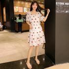 Strawberry Embroidered Elbow-sleeve A-line Dress As Shown In Figure - One Size