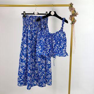 Floral Drawstring Camisole Top / Midi A-line Skirt