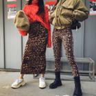 Leopard Fleece-lined Maxi Skirt Brown - One Size