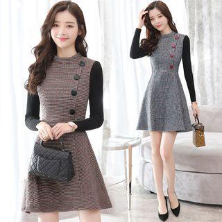 Long Sleeve Tie-waist Crewneck A-line Sheath Dress