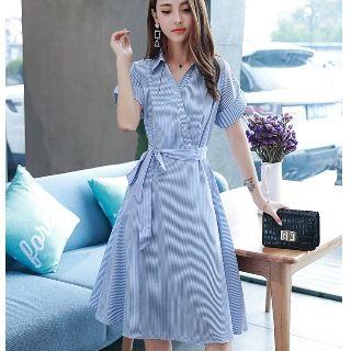 Short-sleeve Side Placket Shirtdress