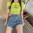 Drawstring Short-sleeve Crop Top (various Designs)