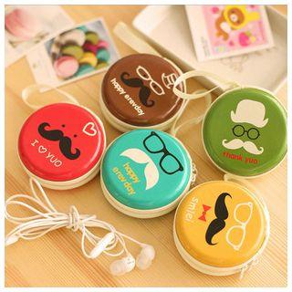 Mustache Cartoon Print Round Zip Pouch
