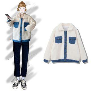Denim Trim Buttoned Jacket Off-white - One Size