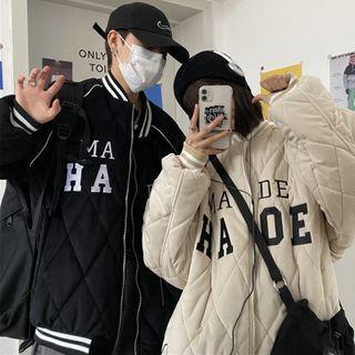 Quilted Lettering Embroidered Baseball Jacket