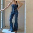 Strapless Flared Denim Jumpsuit / Short-sleeve T-shirt