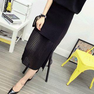 Pleated-panel Knit Skirt