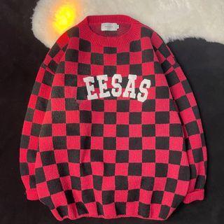 Letter Embroidered Checker Print Sweater