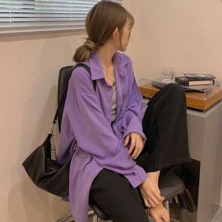 Long-sleeve Plain Polo Collar Shirt