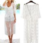 Elbow-sleeve Long Lace Cover-up White - One Size