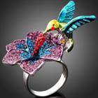 Rhinestone Hummingbird & Flower Ring