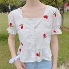 Short-sleeve Strawberry Embroidered Blouse
