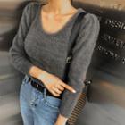Scoop-neck Fluffy Knit Top